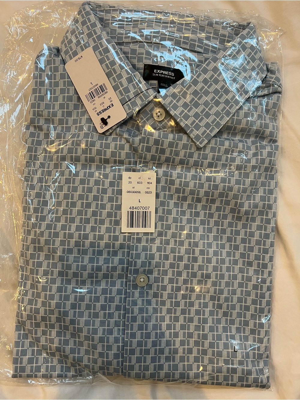 Express Men's Light Blue Geometric Button-Up Dress Shirt